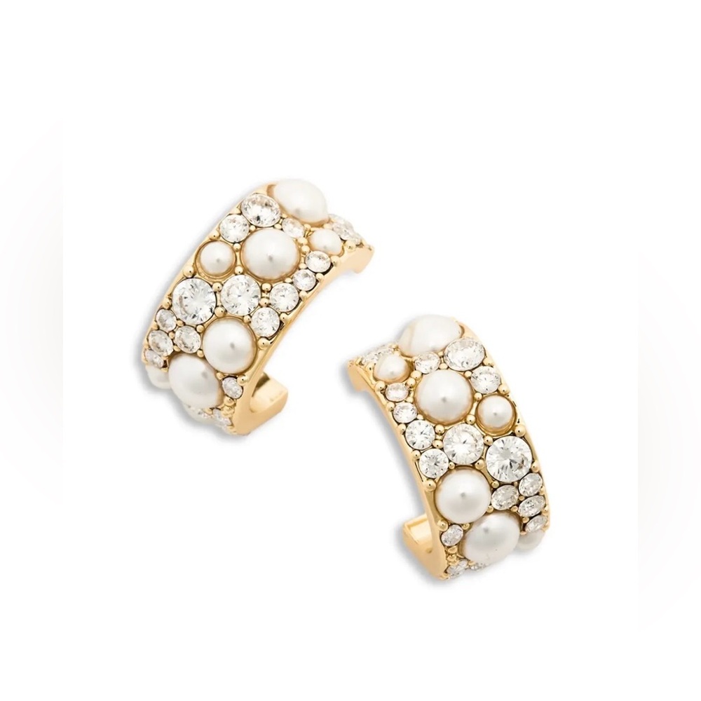 Aqua Gold and Silver Pearl Hoop Earrings